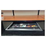 Woodem U Shaped Receptionist W/ Black Filing Cabinets