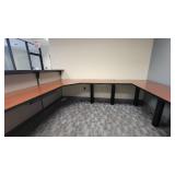 Woodem U Shaped Receptionist W/ Black Filing Cabinets