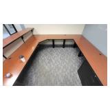 Woodem U Shaped Receptionist W/ Black Filing Cabinets