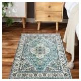 yuxnt oriental flora area rug faux wool 3x5in blue