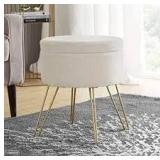 ornavo home round velvet Ottoman with metal legs cream