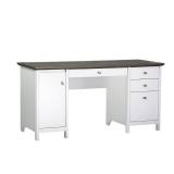 SAINT BIRCH Olivia 59.5 in. Gray Oak and White Wood 4-Drawer Writing Desk, Gray Oak & White