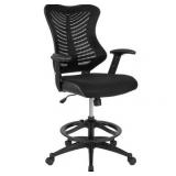Flash Furniture High Back Designer Black Mesh Drafting Chair with LeatherSoft Sides and Adjustable Arms