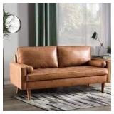 viator mid century top grain suede leather Yvette sofa dark brown xizzi