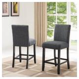 Roundhill Furniture Biony Fabric Nail Head Counter Height Stools light grey fabric set of 2