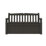 Keter Solana 70 Gallon Storage Bench Deck Box for Patio Furniture, Front Porch Decor and Outdoor Seating â Perfect to Store Garden Tools and Pool Toys, Brown