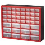 Akro-Mils 10144REDBLK 44-Drawer Hardware & Craft Plastic Cabinet, Red & Black,