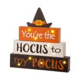 Glitzhome Halloween Wooden Lighted Witch or Word Block Table Decor - Multi