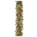 9-foot Bristle Berry Pine Garland with Battery-operated LED Lights