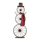 Glitzhome Metal Bike Wheel Snowman with Plaid Scarf Porch Decor Kd