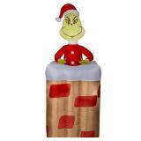 Gemmy Animated Christmas Airblown Inflatable Grinch Popping Out Of Chimney Dr. Seuss, 5.5 ft Tall Retail:$119.99