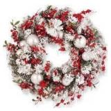 24in. Red/White Artificial Ornament Christmas Wreath - 24in