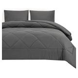 Queen Grey Comforter for All Season, Down Alternative Quilted Duvet Insert for Bed with Corner Tabs, Machine Washable (88" x 88", Gray)