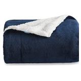 Sherpa Fleece Throw Blanket for Couch - Navy Blue Thick Fuzzy Warm Soft Blankets and Throws for Sofa