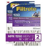 Filtrete 16x20x4, Deep Pleat AC Furnace Air Filter, MPR 1550, Healthy Living, 2 Pack (exact dimensions 15.68 x 19.68 x 3.81)