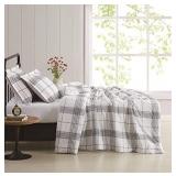 Full/Queen Cottage Plaid 3-Piece Farmhouse Style Comforter and Sham Set - Classic Plaid Pattern - White/Black