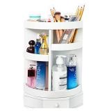 Wooden 360Â° Rotating Makeup Organizer by X-cosrack with drawer and Adjustable Shelf Height, Large Capacity Cosmetics Storage Box ,Great for Bedroom Bathroom Dresser Countertop, White
