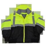 Petra Roc LBBJ-C3-L Jacket Lime & Black ANSI-ISEA & EN471 Class 3 Waterproof Bomber with Removable Fleece Liner, Large