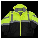 Petra Roc LBBJ-C3-L Jacket Lime & Black ANSI-ISEA & EN471 Class 3 Waterproof Bomber with Removable Fleece Liner, Large