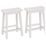 Amazon Basics Solid Wood Saddle-Seat Kitchen Counter-Height Stool - Set of 2, 24-Inch Height, White