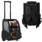 Kopeks Deluxe Backpack Pet Travel Carrier With Double Wheels - Black - Large ...