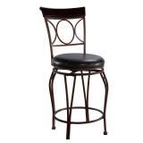 Linon Circles Full Back Wood Counter Stool, 24" Seat Height, Distressed Brown Finish with Brown Fabric