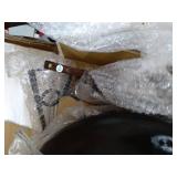 Linon Circles Full Back Wood Counter Stool, 24" Seat Height, Distressed Brown Finish with Brown Fabric