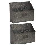 Kate and Laurel Galvaston Wall or Tabletop Pocket Shelf Organizers with Label Holder, Galvanized Iron, Set of 2