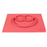 ezpz Happy Mat (Coral) - 100% Silicone Suction Plate with Built-in Placemat for Toddlers + Preschoolers - Divided Plate - Dishwasher Safe