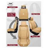 OASIS AUTO OS-012 Leather Car Seat Covers, Faux Leatherette Automotive Vehicle Cushion Cover for 5 Passenger Cars & SUV Universal Fit Set for Auto Interior Accessories (Front&Rear, Tan)