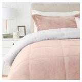 Basics Ultra-Soft Micromink Sherpa Comforter Bed Set, Twin, Blush - 2-Piece