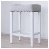 Nathan James Hylie Wood Kitchen Counter Stool, 24" Gray Upholstered Fabric Cushion, White Finish