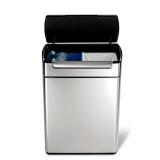 simplehuman Brushed Stainless Steel 48 Liter Fingerprint Proof Touch Bar Dual Recycler Trash Can