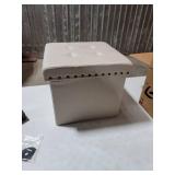 Nathan James Payton Foldable Cube Storage Ottoman Footrest and Seat with Beige Fabric