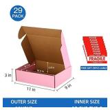 ICokin 11x9x3 Shipping Boxes Pack of 29, Pink Corrugated Cardboard Mailer Box, Literature Mailer for Small Business With 29 Pcs Free Lable (Pink)