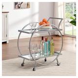 FirsTime & Co. Silver Mirrored Odessa Bar Cart, American Designed, 27.5 x 14 x 33 inches (70241)
