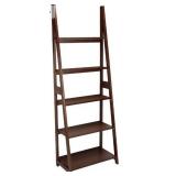 Amazon Basics Modern 5-Tier Ladder Bookshelf Organizer, Solid Rubberwood Frame - Walnut Finish