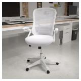 Flash Furniture High Back White Mesh Ergonomic Swivel Office Chair with White Frame and Flip-up Arms