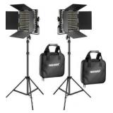 Neewer 2 Pieces Bi-color 660 LED Video Light and Stand Kit Includes:(2)3200-5600K CRI 96+ Dimmable Light with U Bracket and Barndoor and (2)75 inches Light Stand for Studio Photography, Video Shooting