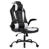 BestOffice PC Gaming Chair Ergonomic Office Chair Desk Chair with Lumbar Support Flip Up Arms Headrest PU Leather Executive High Back Computer Chair for Adults Women Men (White)