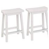 Amazon Basics Solid Wood Saddle-Seat Kitchen Counter-Height Stool - Set of 2, 24-Inch Height, White