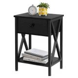 VECELO Modern Versatile Nightstands X-Design Side End Table Night Stand Storage Shelf with Bin Drawer for Living Room Bedroom, Black