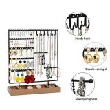 X-cosrack Earring Holder,5-Tier Ear Stud Holder with Wooden Tray,Jewelry Organizer Holder for Earrings Necklaces Bracelets Watches and Rings,Earring Display Stand with 132 Holes,Black