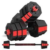 wolfyok Fitness Dumbbells Set, Adjustable Weight to 44Lbs, Home Fitness Equipment for Men and Women Gym Work Out Exercise Training with Connecting Rod Used as Barbells (Pair)