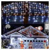 Christmas Lights Outdoor Decorations 400 LED 33ft 8 Modes Curtain Fairy String Light with 75 Drops, Clear Wire LED String Light Indoor Decor for Wedding Party Holiday Christmas Decorations Pure White