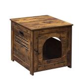 DINZI LVJ Cat Litter Box Enclosure, Hidden Cat Washroom with Door and Louvered Window, Enlarged Enclosed Litter House End Table, Indoor Wooden Cat Box Cabinet, 19.7 x 22.2 x 19.7 Inches, Rustic Brown
