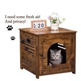 DINZI LVJ Cat Litter Box Enclosure, Hidden Cat Washroom with Door and Louvered Window, Enlarged Enclosed Litter House End Table, Indoor Wooden Cat Box Cabinet, 19.7 x 22.2 x 19.7 Inches, Rustic Brown