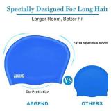 Aegend Swim Caps for Long Hair (2 Pack), Durable Silicone Swimming Caps with Spacious Space for Women Men Adults, Easy to Put On and Off, Black Blue