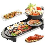 Electric Grill Hot Pot , SEAAN 2 in 1 House Multifunctional Electric Barbecue Grill Indoor Hot Pot, Large Capacity Non-Stick Pan Divider - Dual Separated Temperature Contral for 2 -12 People (110V)