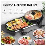 Electric Grill Hot Pot , SEAAN 2 in 1 House Multifunctional Electric Barbecue Grill Indoor Hot Pot, Large Capacity Non-Stick Pan Divider - Dual Separated Temperature Contral for 2 -12 People (110V)
